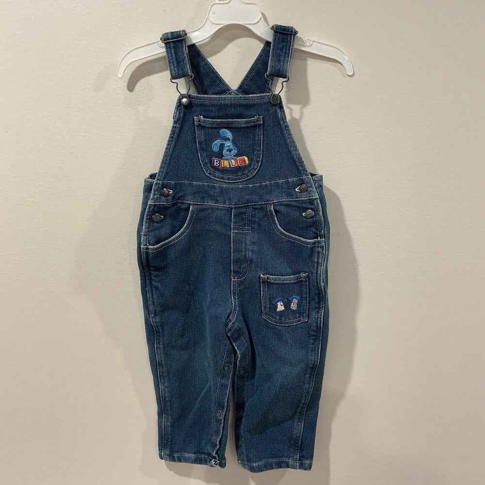 VTG Y2k Blues Clues Overalls Jumper 24 Months Nickelodeon Denim Embroidered‎
